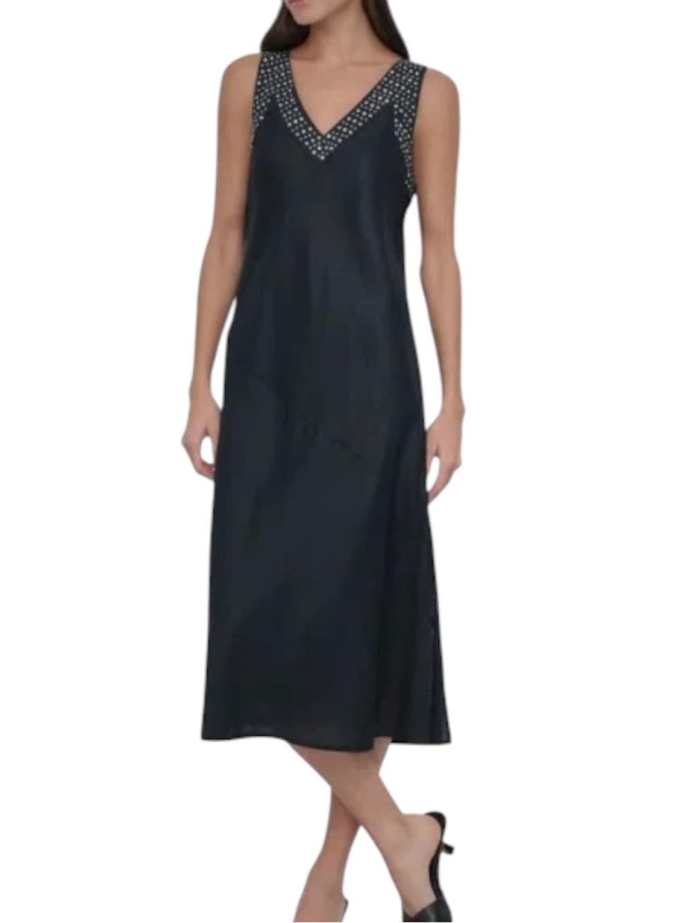DKNY Linen Sleeveless Studded V-Neck Dress Size Small